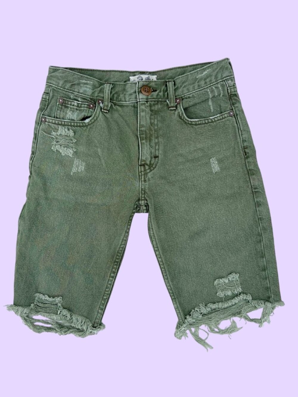 Free People Olive Distressed Denim Cutoff Shorts